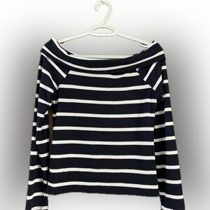 Elegant Off-the-Shoulder Striped Sweater